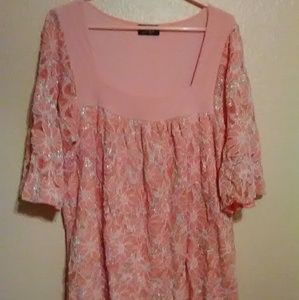 Peach layered mesh top with silver detail